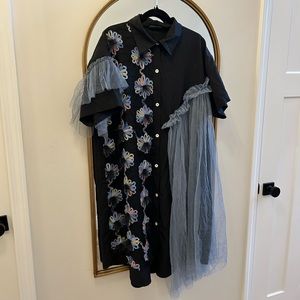 Floral and tulle button up midi dress